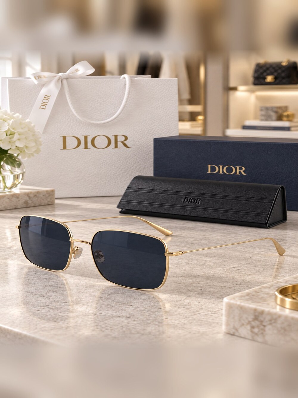 Dior Gold Frame Square Sunglasses - Picture 2 of 6